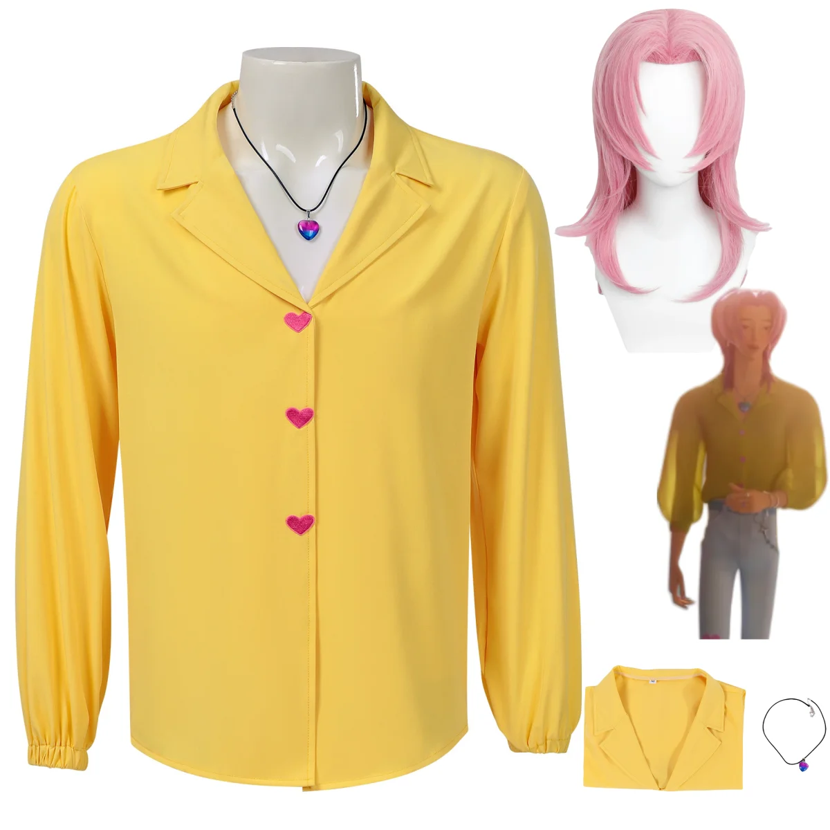 Anime Merchandise For Women - アニメ映画サジャボーイズボーイズソーダポップグループロマンスコスプレ衣装黄色のシャツトップネックレスウィッグ男性女性ハロウィンスーツ