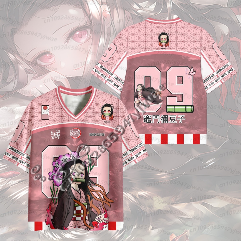 Anime Manga Merchandise - 2026年トレンドの鬼滅の刃アニメシリーズナンバージャージー、オーバーサイズデイリーユニセックスTシャツ、レトロ韓国スタイル野球ホッケーメンズTシャツ