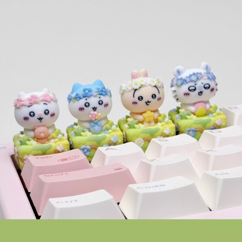 Keycap Artisan Anime - ちいかわハチワレうさぎかわいいアニメ漫画キーキャップ春の日花の海シングル立体マシンキーキャップギフト