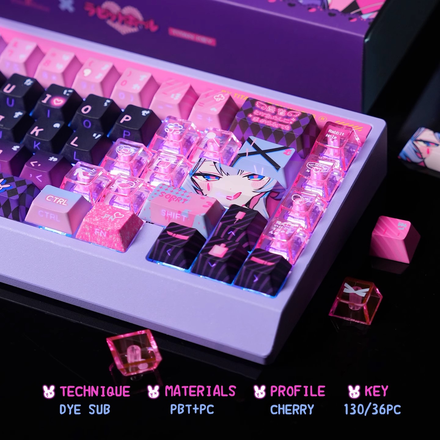 アニメラビットホールテーマカスタムキーキャップセットかわいい - Keycap Artisan Anime のレビューと価格