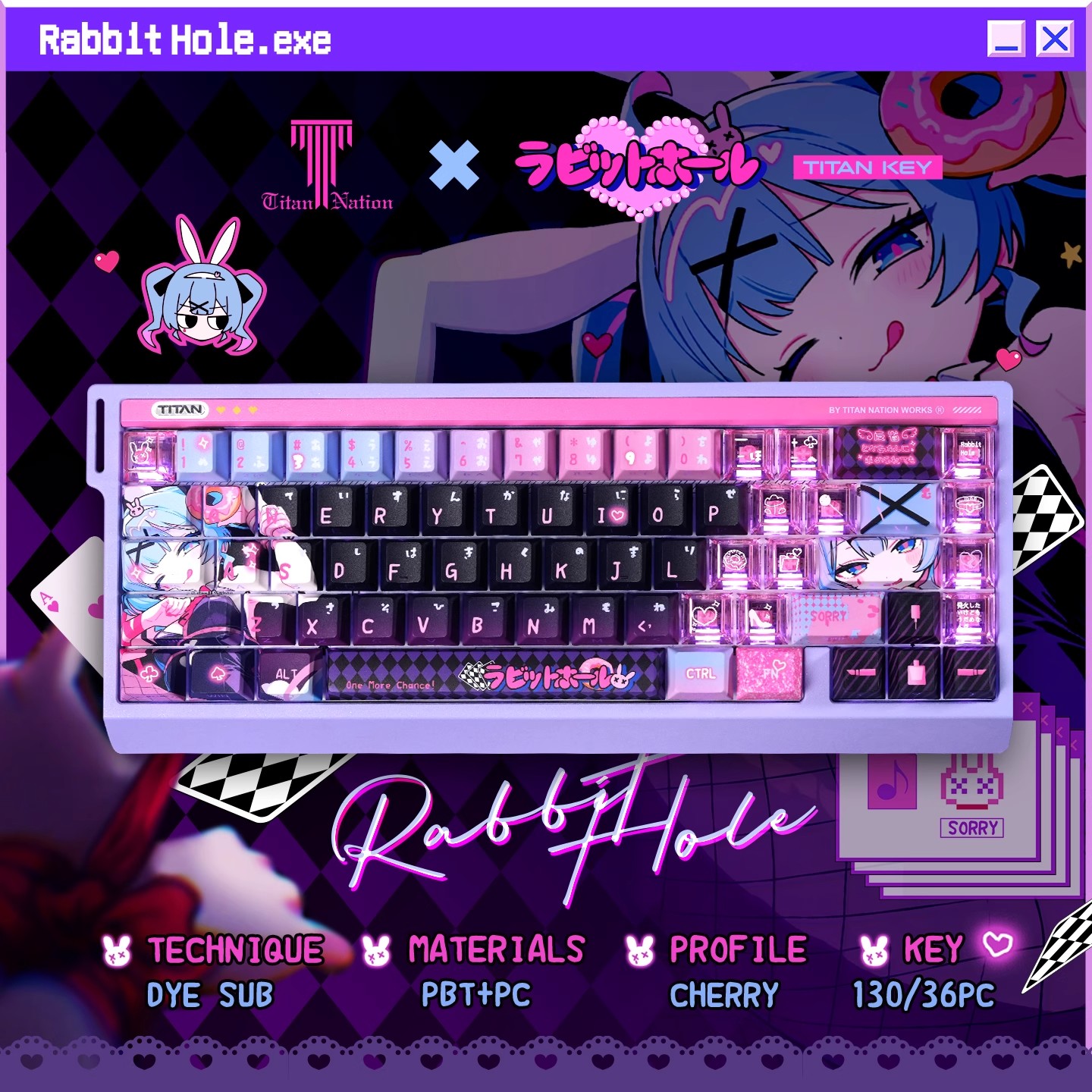 アニメラビットホールテーマカスタムキーキャップセットかわいい - Keycap Artisan Anime のレビューと価格