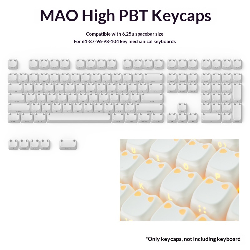 113キー MAO キュートな猫耳半透明キーキャップ PBT - Keycap Artisan Anime のレビューと価格