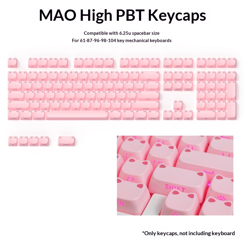 113キー MAO キュートな猫耳半透明キーキャップ PBT - Keycap Artisan Anime のレビューと価格