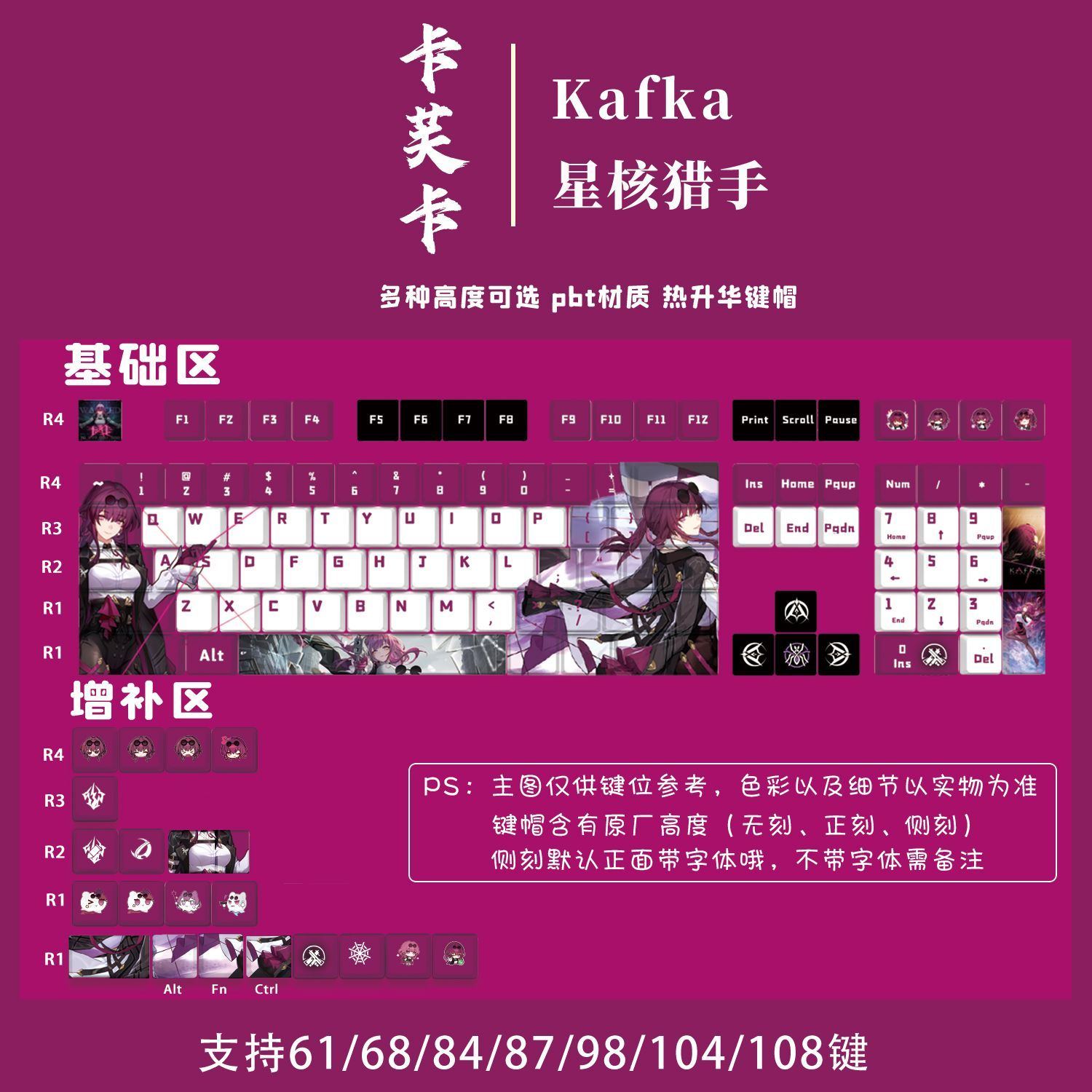 128 キー Honkai: スターレールカフカキーキャップ - Keycap Artisan Anime のレビューと価格